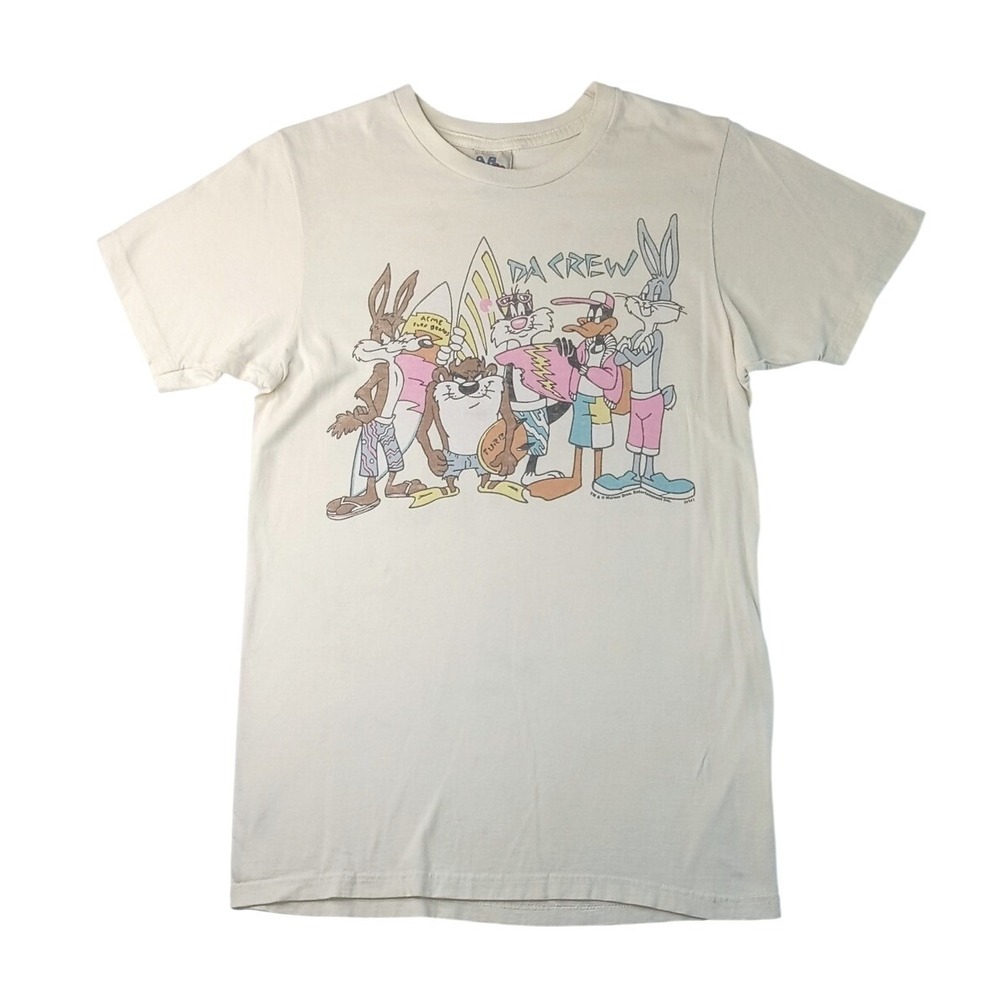 Vintage Looney Tunes Crew Graphic T Shirt Women's Cream Bugs‎ Bunny Daffy Duck